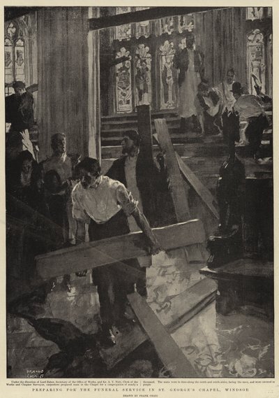 Preparativos para el servicio fúnebre en la Capilla de San Jorge, Windsor de Frank Craig